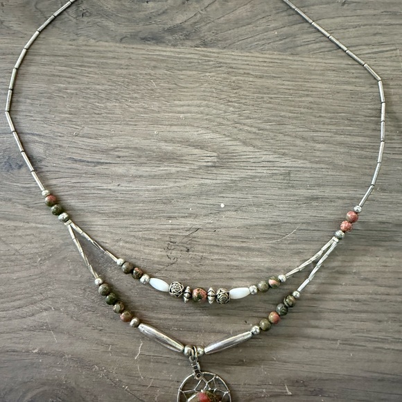 Silver and Brown Beaded Necklace - Picture 1 of 2